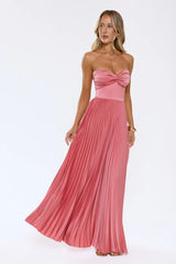Sassy Sunshine Satin Pleated Strapless Maxi Dress Rose
