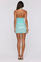 Party In Motion Sequin Halter Mini Dress Aqua