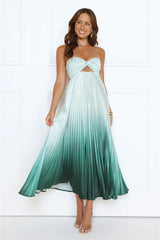 Midnight Radiance Strapless Satin Maxi Dress Sage