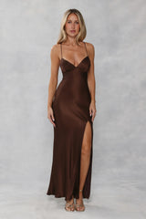 The Sophia Satin Maxi Dress Chocolate Brown