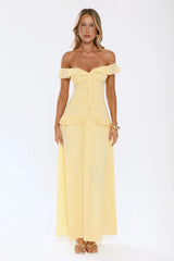 Radiant Poise Off Shoulder Maxi Dress Yellow