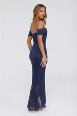 The Style Structure Mesh Off The Shoulder Maxi Dress Navy