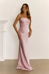 Stardom Moment Satin Strapless Maxi Dress Pink
