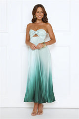 Midnight Radiance Strapless Satin Maxi Dress Sage