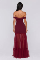 Pretty Lullaby Off Shoulder Maxi Dress Burgundy