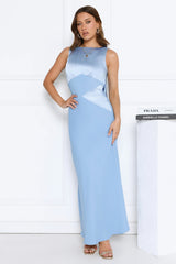 Refined Seascape Satin Maxi Dress Blue