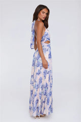 Afternoon In Azaleas Halter Maxi Dress Blue