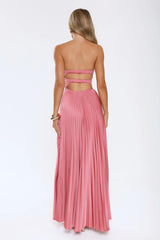 Sassy Sunshine Satin Pleated Strapless Maxi Dress Rose