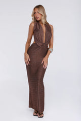 Softly Desired Halter Maxi Dress Brown