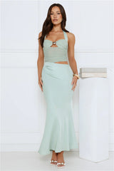 Celeste Shine Mesh Maxi Dress Sage