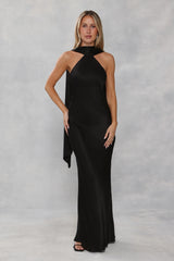 The Vivia Halter Satin Maxi Dress Black