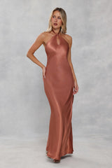 The Delilah Satin Halter Maxi Dress Bronze
