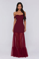 Pretty Lullaby Off Shoulder Maxi Dress Burgundy
