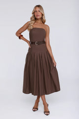 Modern Lady Strapless Midi Dress Brown