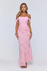 Pretty Glow Up Off Shoulder Maxi Dress Pink