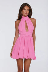 Main Girl Energy Halter Bubble Mini Dress Pink
