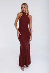 Rose Mist Halter Maxi Dress Burgundy