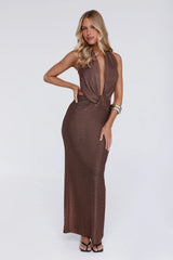 Softly Desired Halter Maxi Dress Brown