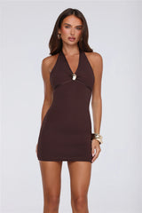Twilight Desire Halter Mini Dress Chocolate