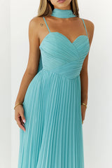 Sweetheart Pleated Scarf Maxi Dress Mint