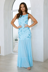 Champagne Secrets Embellished Maxi Dress Blue