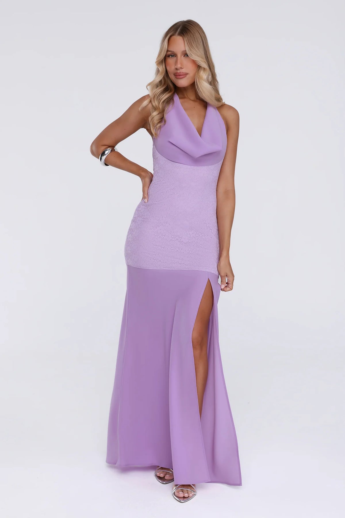 Champagne At Dusk Halter Maxi Dress Purple