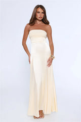 Statement Shine Strapless Satin Maxi Dress Yellow