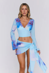 Wave Kiss Sheer Long Sleeve Top Blue