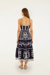 Blue Richelieu Embroidered  Midi Dress