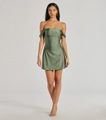Classics Lover Off-The-Shoulder Satin A-Line Mini Dress