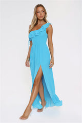 Diamond Horizon Off Shoulder Maxi Dress Blue