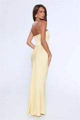 Dressed To Dazzle Strapless Satin Maxi Dress Yellow