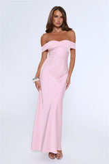 The Sophisticate Off Shoulder Maxi Dress Pink