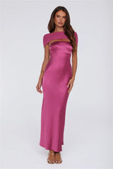 Starry Enchant Satin Strapless Maxi Dress Magenta