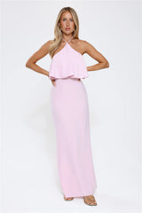 Silken Radiance Halter Maxi Dress Pink