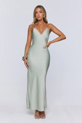 Your Own Masterpiece Satin Maxi Dress Sage