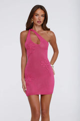 Kissable Mood One Shoulder Knit Mini Dress Pink