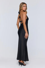 Barely Trying Satin Maxi Dress Black