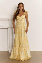 Shimmering Floral Tiered Maxi Dress Yellow