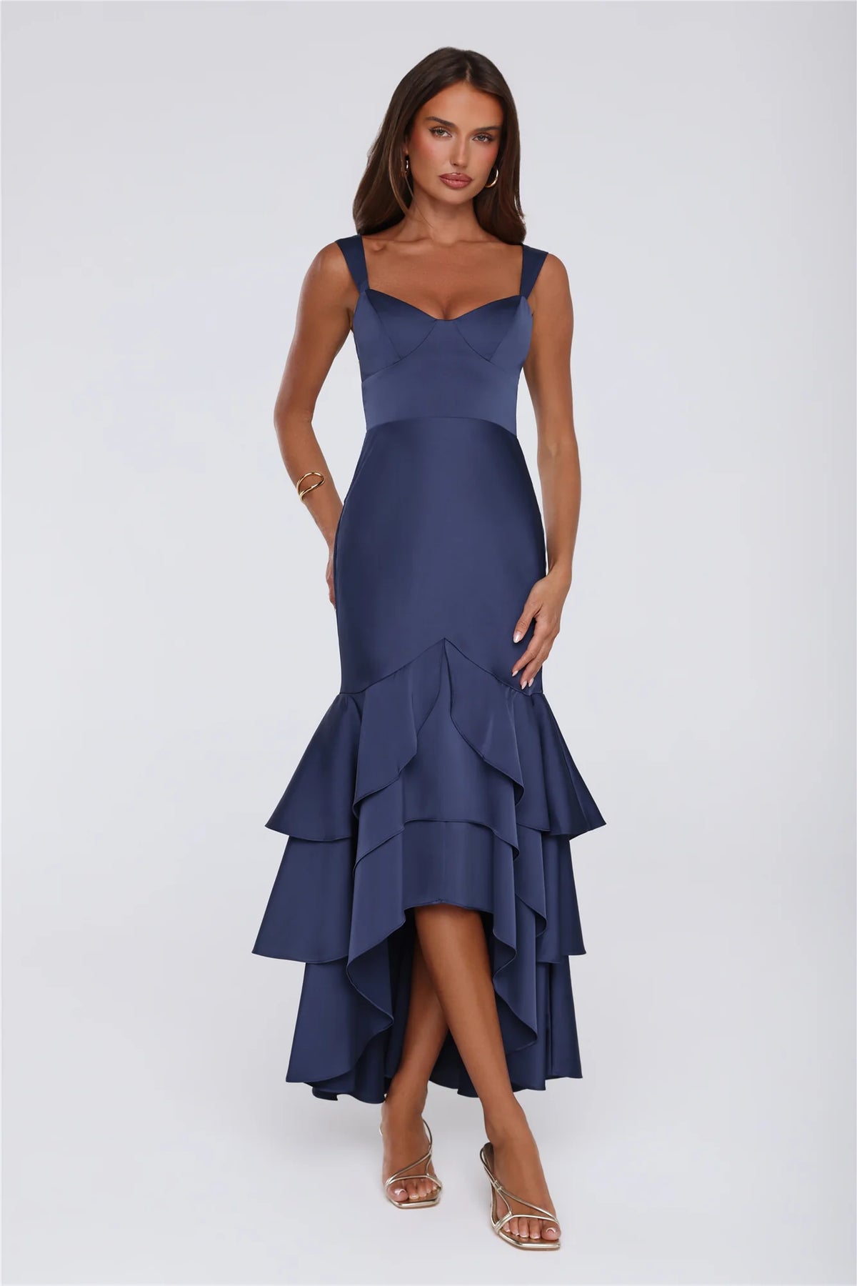 Formal Whimsy Satin Maxi Dress Navy