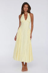 Petal Whimsy Halter Maxi Dress Lemon