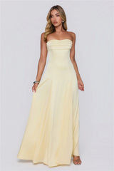 Moment Of Class Strapless Satin Maxi Dress Lemon