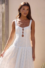 Romance Stitched Embroidered Maxi Dress White