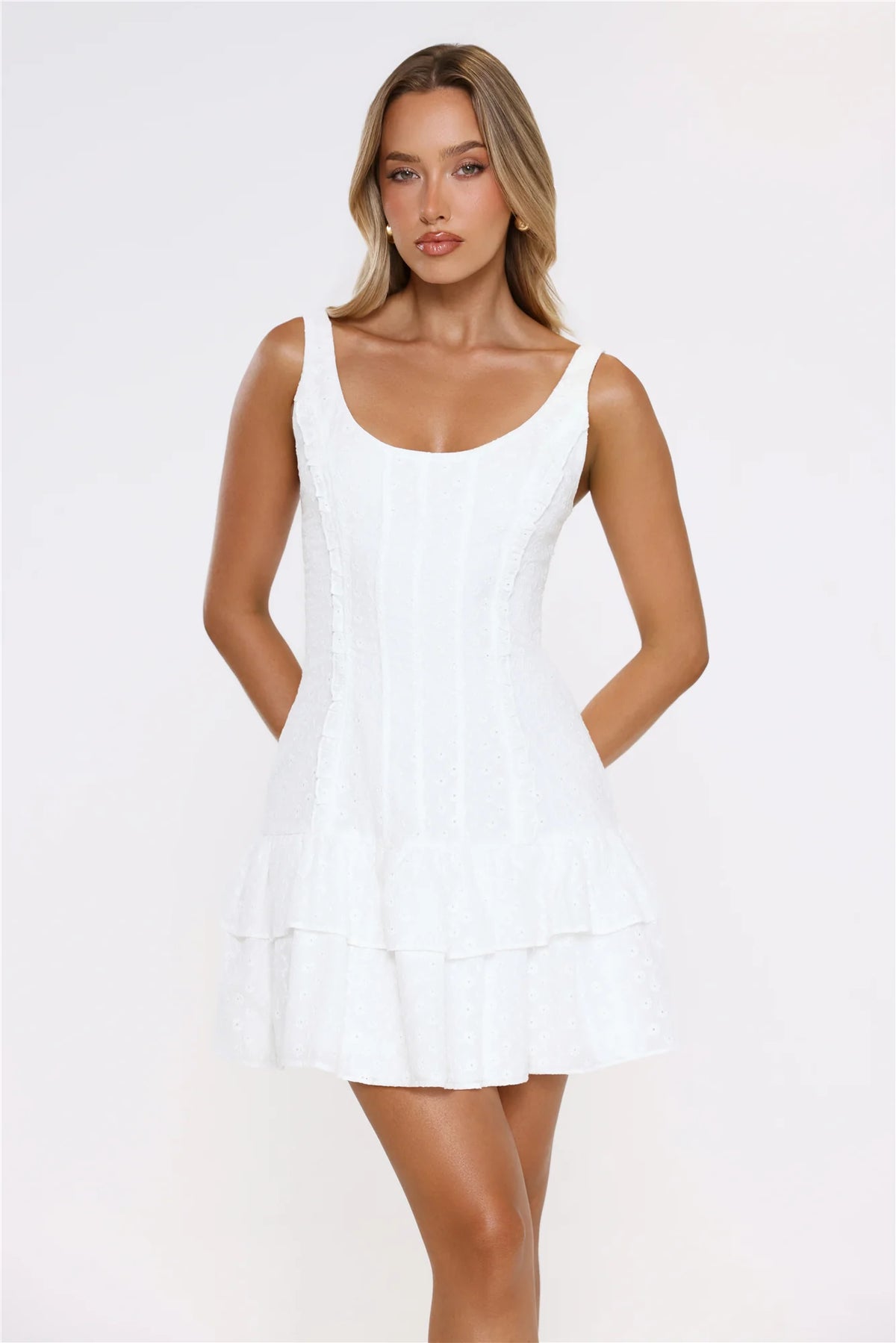 Dainty Lovers Embroidered Mini Dress White