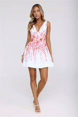 Floral V-Neck Tie Back Mini Dress White