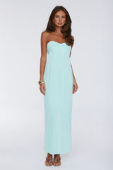 The Pretty Way Plisse Strapless Maxi Dress Aqua