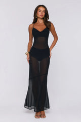 The Luxurious Slip Sheer Maxi Dress Black
