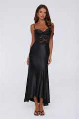 Sultry Horizon Satin Lace Maxi Dress Black