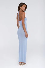 Little Miss Flirt Knit Halter Maxi Dress Blue