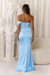 Sundrenched Chic Satin One Shoulder Maxi Dress Light Blue